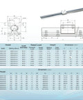 Technical diagram and specifications of Two Piece SBR16 1000mm Linear Rail Kit With Four SBR16UU Square Carriage Blocks