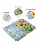 MustHave Kitchen Dish Drying Mat 18x24 with Sunflower Bee Pattern on Gradient Blue Wood, Includes Hanging Loop and 'Home Sweet Home' Text