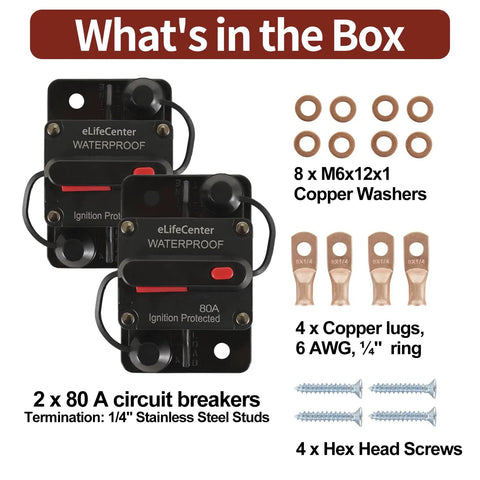 Pro Grade Manual Reset 80 Amp Dc Circuit Breaker With Quick Toggle Switch For 12 To 48 Volt Systems Dual Pack components layout.