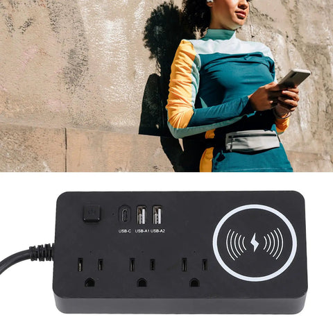 7 In 1 Power Strip Surge Protector With 30W Rapid Charging 3 AC Outlets 3 USB Ports Super Slick Flat Plug Design