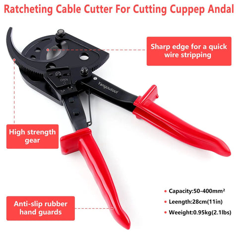 Ratcheting Cable Cutter For Copper And Aluminum Wires Up To Four Hundred Square Millimeters Capacity Built Like A Beast