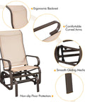 Outdoor Glider Chair Set Beige Sling Rocking Chairs With Steel Frame Weather Resistant Patio Gliders For Porch, detailed features