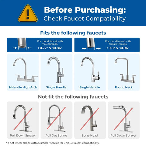 Sink Faucet Water Filter with 360 Degree Rotating Stainless Steel Design compatibility guide image