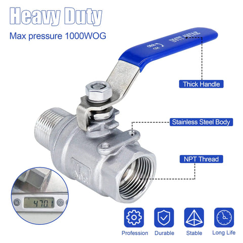 Beefy Full Port 1 Inch Stainless Steel Ball Valve With Long Handle MNPT To FNPT Heavy Duty Shut Off For Water Oil And Gas 1000 WOG