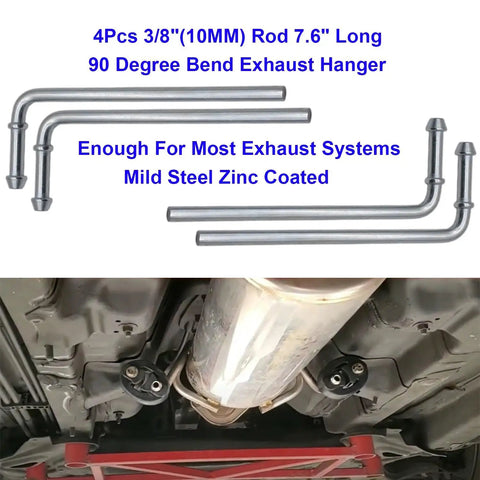 Beefed Up Heavy Duty Exhaust Hanger Rod Set Three Eighths Inch Universal Fit With 90 Degree 7.6 Inch Long Hangers