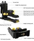 Diagram of a Fine Tuning Laser Level Bracket with quarter inch 20 threaded L shape magnetic pivot base adjustable clip for wall or ceiling mount.