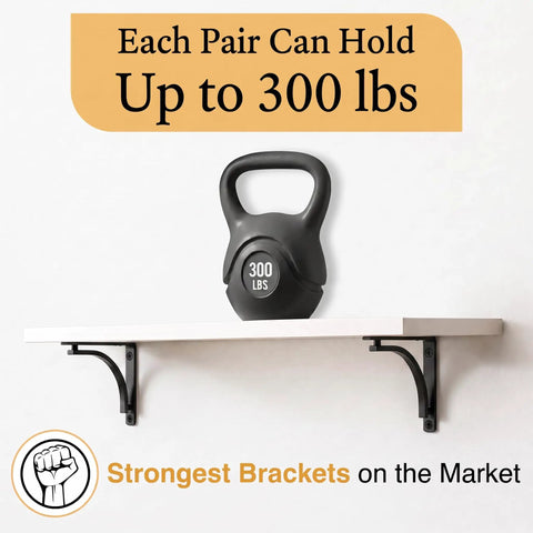 Heavy Duty 10 Inch Black L Shelf Brackets Set Of 4 with 300 lbs weight support for floating shelves