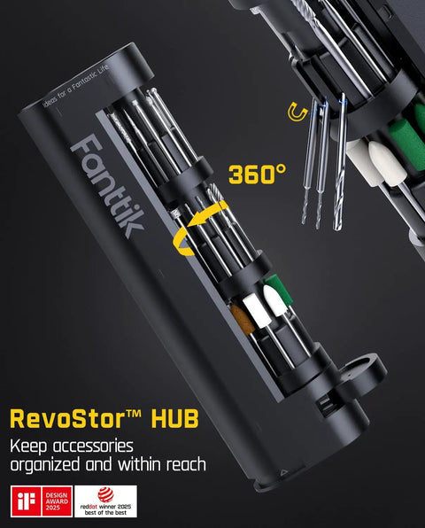 Sleek Mini Cordless Rotary Tool Kit Featuring Knockout Power And Ultra Quiet Motor Operation For Smooth Sanding Polishing Detail Work On Desktop Printers And Gear with drill bits organized.