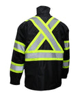 Back view of TBK66 Class 3 Rain Suit Jacket with Hi Vis Reflective X Pattern, Black Bottom, ANSI ISEA 107 2028 Certified