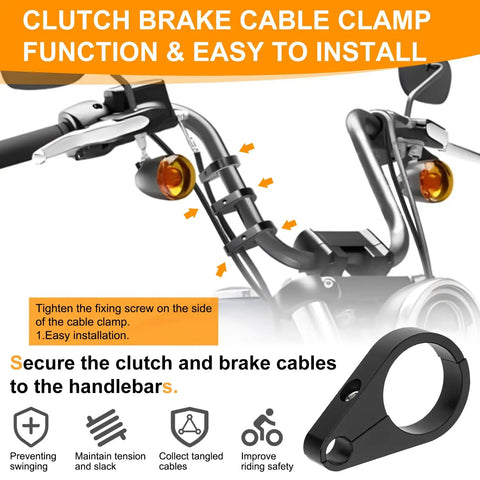 3 Pieces 1.25 Inch Brake Line And Throttle Cable Clamp Kit For Harley Honda Yamaha showcasing handlebars and clamp mounting