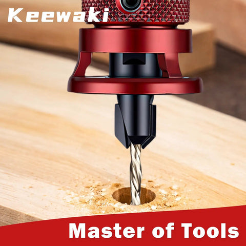 Pro Grade Wood Countersink Drill Bit Set in action creating flush hole in wood for furniture and cabinetry projects