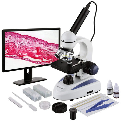 40X To 1000X Biology Microscope For Students With USB Digital Camera And Slide Prep Kit showing specimen on screen