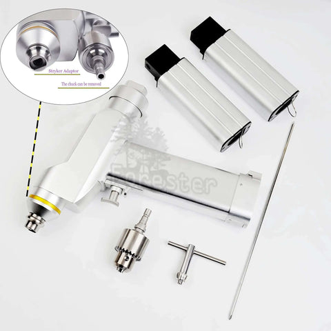 Heavy Duty Veterinary Bone Drill Machine Featuring Rechargeable NiMH Battery with Stryker Adapter and additional components.