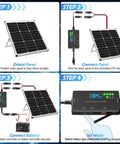 Beefed Up 20A 12V Solar Charge Controller With 30V Max VOC setup steps with solar panel and battery connections shown.