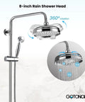 No Fuss All In One Rain Shower Fixture For Bathroom With 8 Inch Round Shower Head, Polished Chrome, Handheld Sprayer