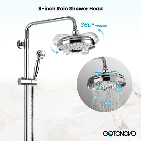 No Fuss All In One Rain Shower Fixture For Bathroom With 8 Inch Round Shower Head, Polished Chrome, Handheld Sprayer