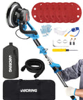 800W Drywall Sander With Foldable Design, accessories, long dust hose, storage bag, for drywall and plaster finishing.
