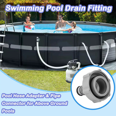 Above-ground pool with Durable 1.25 Inch Pool Hose Drain Adapter and pump, showing leak-proof connector fitting at work.
