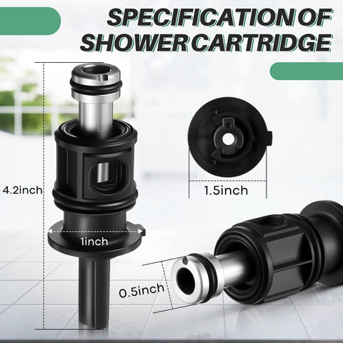 Front view of Dreyoo 1-pack tub/shower cartridge with metal stem and black plastic body