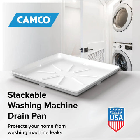 Stackable Washer Drain Pan For Apartments And Small Laundry Rooms 28 X 30 Inch Tray with PVC Drain Fitting, Keeps Floors Dry