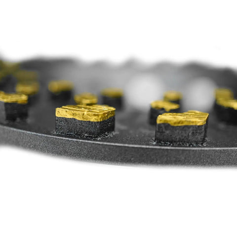 Close-up of 7 Inch Diamond Cup Grinding Wheel for Concrete and Coatings Removal with CDB Technology Cluster Diamond Brazing.