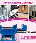 Built Like A Tank 6 Inch Cross Slide Drill Press Vise Heavy Duty Cast Iron 2 Way X Y Bench Vise shown in various applications.