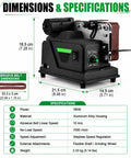Compact Mini Bench Belt Sander With 10m/s High Speed For Multi Material Finishing, dimensions and specifications chart.