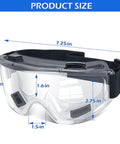 Six Pack Anti-Fog Safety Goggles For Men And Women, ANSI Z87.1 Protective Lab Glasses with clear PC lenses, front view with dimensions