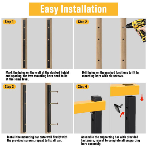Easy installation steps for Heavy Duty Wall Mount Lumber Rack With Three Level Folding Wood Storage Organizer For Garage Or Shop.