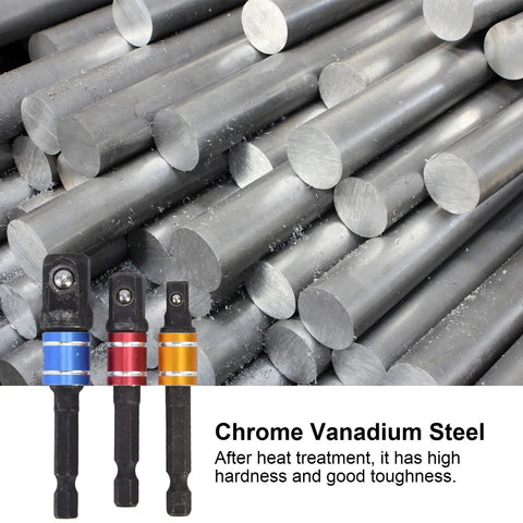 Awesome Heat Treated Chrome Steel Socket Adapter Kit With 1/4 Inch Hex Shank And Square Head Extensions For Screwdrivers, Stable Fixing Bit Set For Electric Tools, chrome vanadium steel adapters
