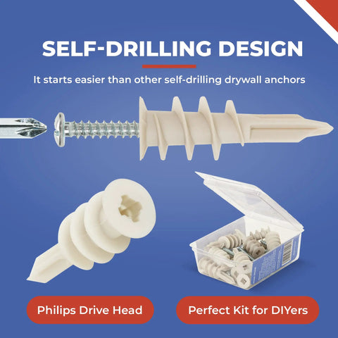 Self Drilling Drywall Anchors With Screws Kit 20 Pack including plastic anchors and screws with storage case