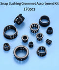 170 Pcs Black Round Nylon Cable Snap Grommets Set Durable PA66 Material Snap In Grommet Protectors Assorted Sizes Display
