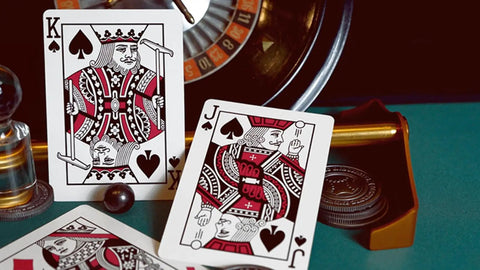 Premium Roulette Casino Playing Cards Crafted For Magicians And Card Sharks Featuring Dope Vintage Graphics. King and Jack of Spades displayed.