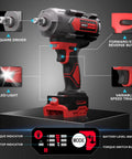 Built Tough Half Inch Cordless Impact Wrench Delivers Serious Grunt For Auto Work Compatible With Milwaukee 18V Batteries features LED light and variable speed trigger.