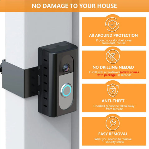 Anti-Theft Video Doorbell Mount For Most Video Doorbells Easy Install No-Drill Bracket With Wedge Adapter Holder in use on door frame