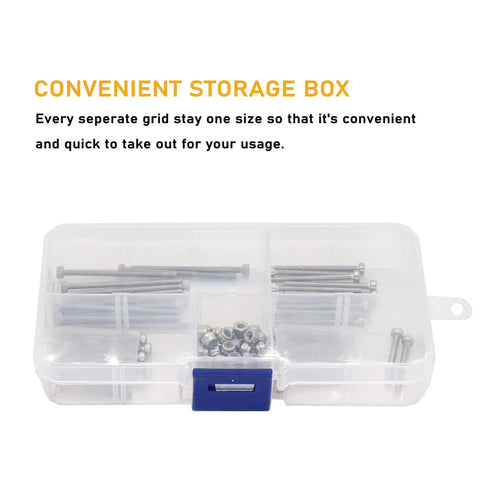 M2.5 Hex Socket Cap Screws Self Locking Nuts Assortment Kit With Wrench 304 Stainless Steel storage box