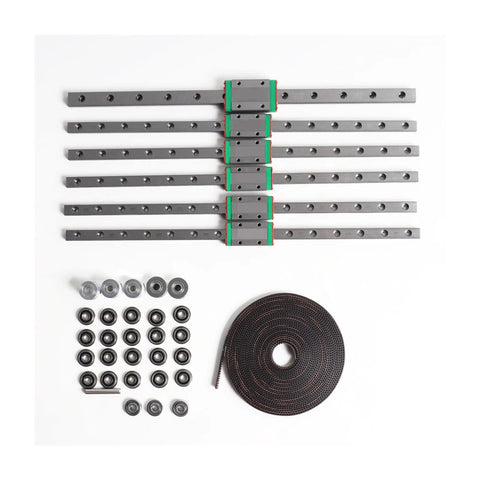 Voron Trident Motion Kit Dope Upgrade With Linear Guide Rails Belt Drive Components And Precision Bearings For Smooth Stable 3D Printer Performance And Easy Replacements, rails and belts laid out
