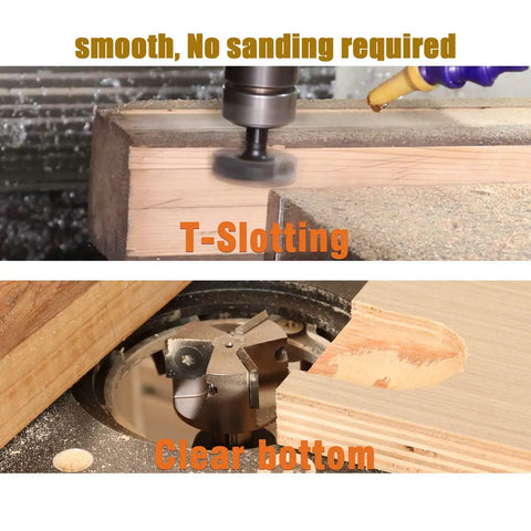 Black Titanium Coated Half Inch Shank Carbide Router Bit Set Pro Grade For Surfacing And Slab Flattening in action on wood
