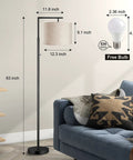 Dimmable Tall Pole Floor Lamp With 4 Color Temperatures, Remote Control, Beige Shade, LED Bulb Included, Black, beside a sofa