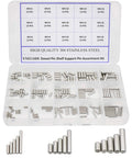 225-piece stainless steel dowel pin assortment kit in plastic case (M2–M4)
