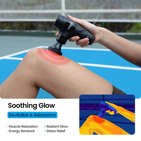 Person using 3 In 1 Detachable Massage Gun With Heat For Deep Tissue Relief Grab And Go Portable Mini Percussion Massager on knee