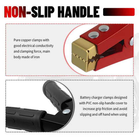 Heavy Duty Car Battery Clamp Set 2 Pack, 12-24V 1000A Peak Jump Starter Alligator Clips with non-slip red and black handles