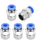 Five Pack Push to Connect Pneumatic Fittings Straight Male Adapter 1 Quarter NPT for 0.24 Inch Tubing 6mm Nickel Plated Brass Quick Connect