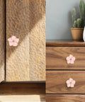 4 Piece Pink Petal Drawer Knobs With Bling Centers Spark A Major Bedroom Glow Up Solid Zinc Alloy Cabinet Hardware on dressers.