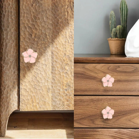 4 Piece Pink Petal Drawer Knobs With Bling Centers Spark A Major Bedroom Glow Up Solid Zinc Alloy Cabinet Hardware on dressers.