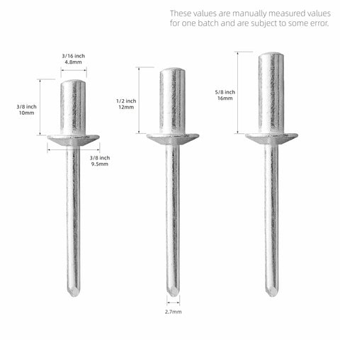 60 Piece Closed End Pop Rivets Kit All Aluminum Dome Head Sealed Blind Rivets In 4.8x10mm 4.8x12mm 4.8x16mm Three Sizes
