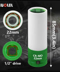 22mm Thin-Wall Wheel Protector Impact Socket For Lug Nuts, Non-Marring Deep Socket, Half-Inch Drive, Scratch-Free Wheel Change Tool
