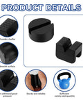 Eight-piece black rubber jack stand pad set, two types (round and slotted-frame) for universal jack stands.
