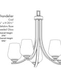 Line drawing of Shyloh 3 Light Chandelier In Coal Black, Dimmable Ceiling Light with clear seeded glass shades, modern design.