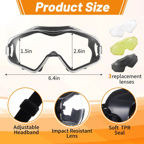 OTG Safety Goggles Over Glasses For Wearers, ANSI Z87.1 Anti Fog Tactical Eye Protection with adjustable headband and soft TPR seal